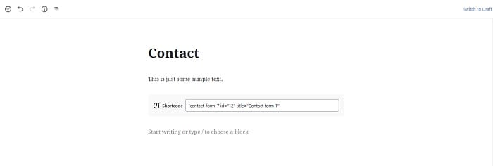 WordPress Add New Page - Contact page with contact form