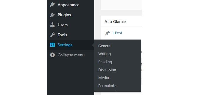 WordPress settings menu